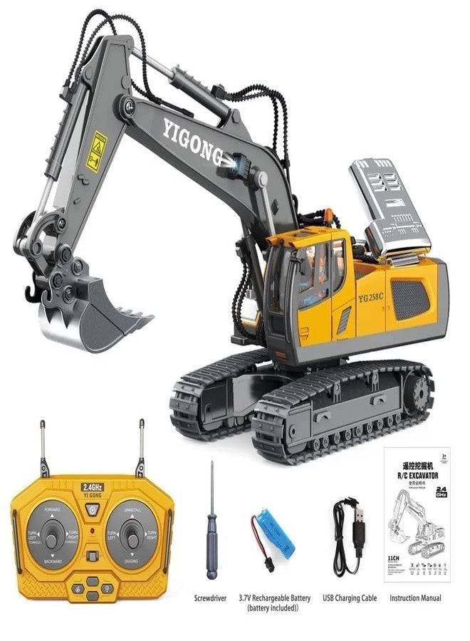JOYJAY 1:20 Scale J-C-B Excavator Toy for Boys Ages 6-12, RC Construction Vehicle with Metal Shovel, Lights, Sounds, 2.4GHz Remote Control, 680° Rotating Workbench, Detachable Arm, Multicolor - Image 5